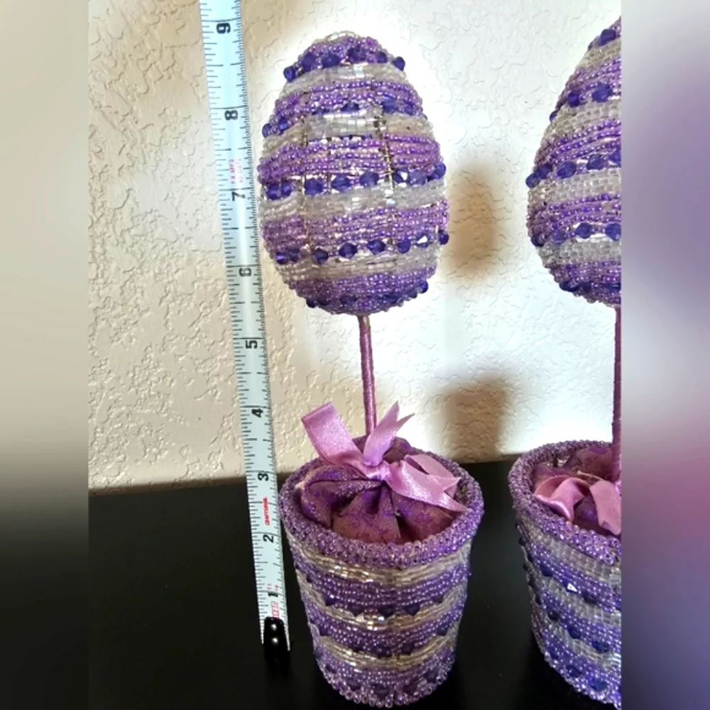 Pier 1  Purple Lavender White Beaded Easter Egg Tree and Basket set